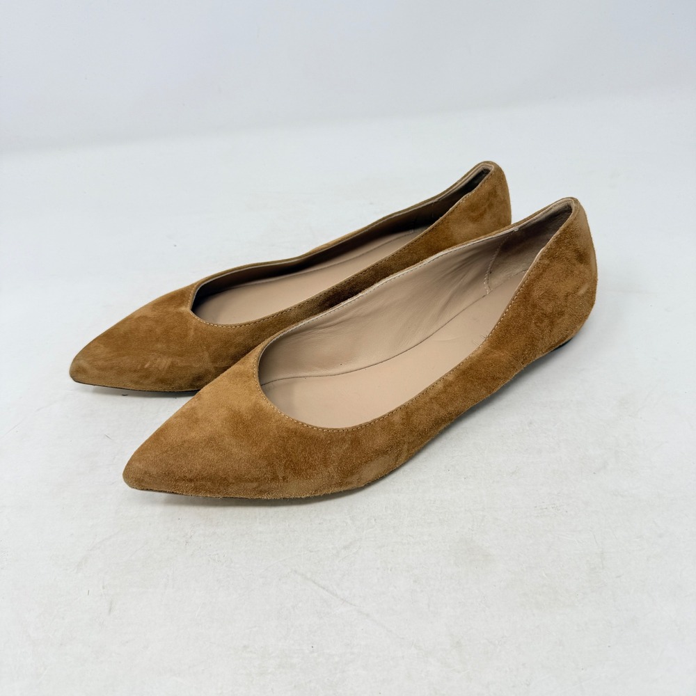 M.Gemi Pointed Toe Flats Tan 38.5 Suede Italian Leather Minimalist Classic